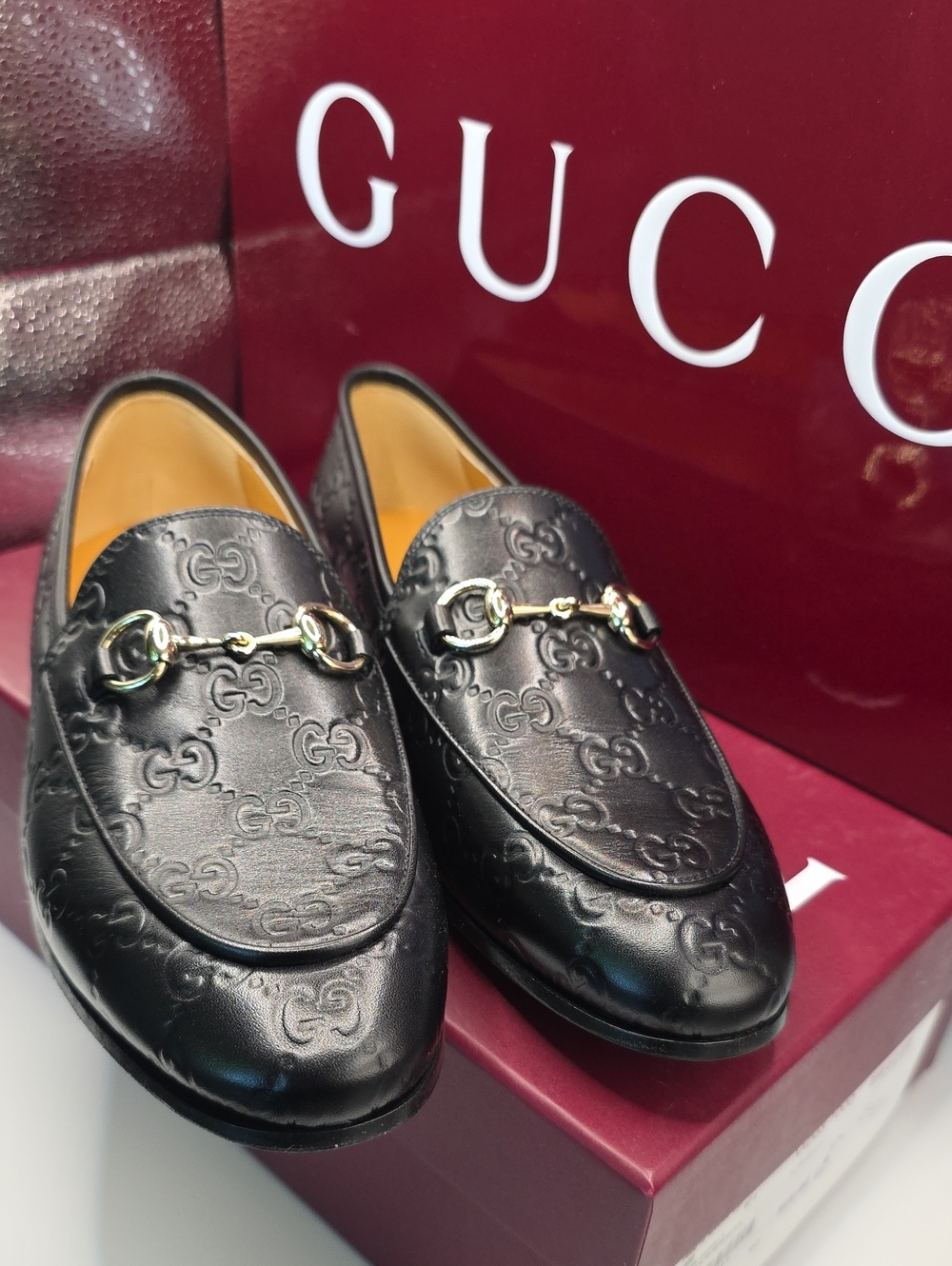 Gucci Black Embossed GG Leather Horsebit Loafers
